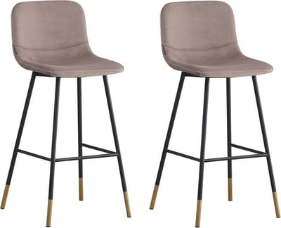 Bronx71® Velvet barkruk Mikky taupe 68 - 79 cm - Barkrukken set van 2 - barstoel