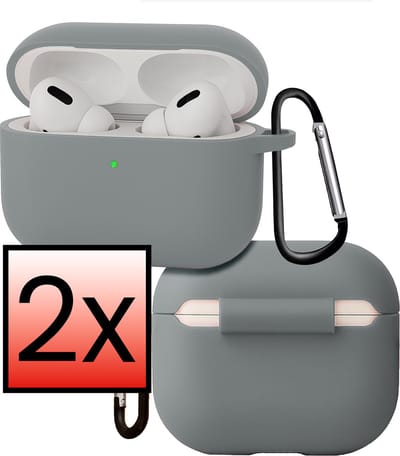 Hoes - Geschikt voor Apple Airpods Pro 3 - Siliconen Hoesje met Clip - Silicone Case Cover - Grijs