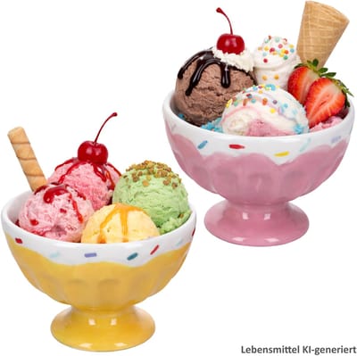 2-delige set SUNNY ijscoupes op voet elk 1x Geel & Roze van dolomiet – 243005934