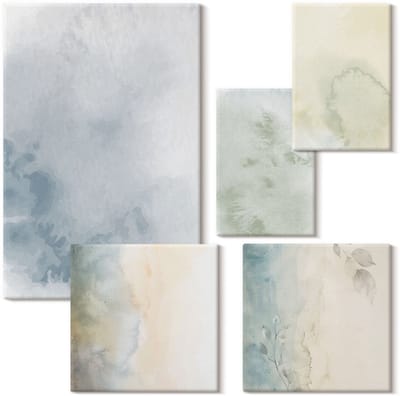Wallfluent Set van canvas schilderijen - Pastel aquarelverf op canvastextuur Canvas Schilderijen Set - Set van 5 Canvas Schilderijen - Groente Set van Canvas Prints - Texturen Canvas Kunst Set - Boheemse Canvas Kunst Set