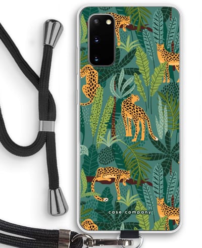 Case Company® - Hoesje met koord geschikt voor Samsung Galaxy S20 hoesje met Koord - Luipaard 2 - Telefoonhoesje met Zwart Koord - Bescherming aan alle Kanten en Over de Schermrand
