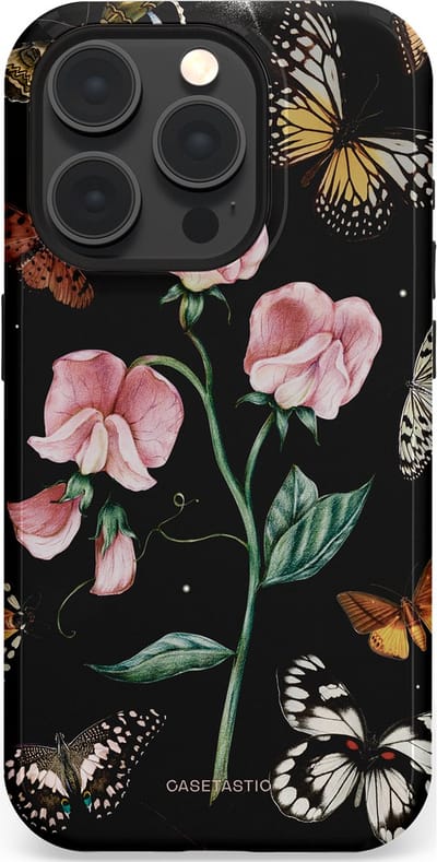 Casetastic hoesje geschikt voor Apple iPhone 15 Pro - MagSafe - Dubbellaagse bescherming - Vleugels en bloemen - Fashion Case - Zwart Grijs Taupe