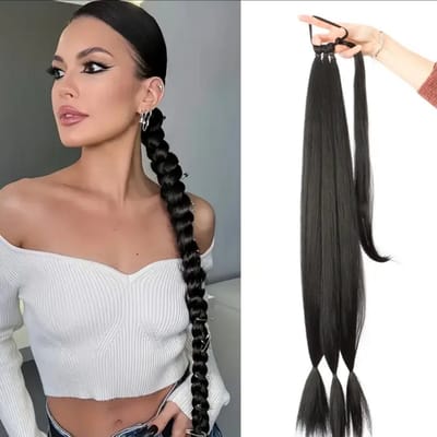Ponytail haar extensions - Paardenstaart Dollsbeauty- Vlecht haar verlenging - Braided Ponytail - Wrap around Paardenstaart - Zwart