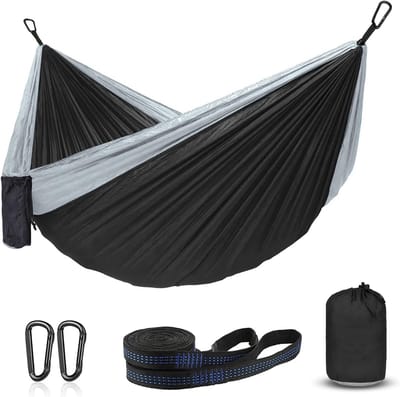Kampeerhangmat - hangmat - Ultralichte hangende hangmatstandaard - met een draagvermogen van 300 kg - Ademende hangmat voor buiten - Nylon Parachute Snel Droog Kampeermat - voor Wandelen , Tuinieren , Backpacken - 270*140 cm - zwart