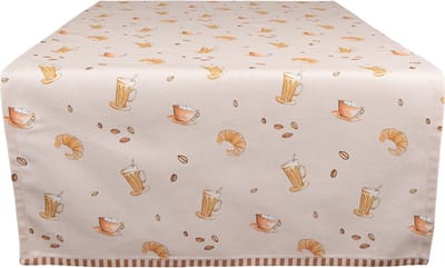 Clayre & Eef Tafelloper 50x140 cm Beige Katoen Croissant en Koffie