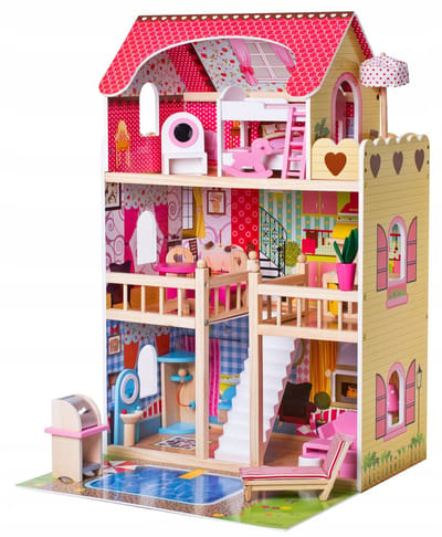 Rijoka Houten Poppenhuis - LED Verlichting | Meubelset 15pcs | 60 x 33 x 90cm