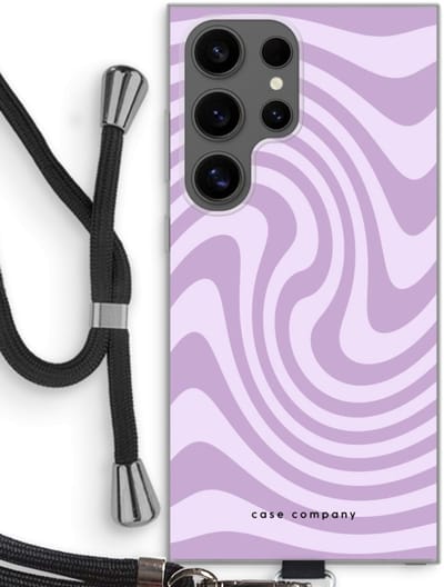 Case Company® - Hoesje met koord geschikt voor Samsung Galaxy S24 Ultra hoesje met Koord - Swirl Paars - Telefoonhoesje met Zwart Koord - Bescherming aan alle Kanten en Over de Schermrand