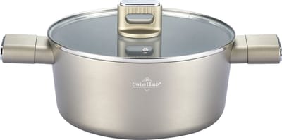 Swiss Haus® SCC20CH Braadpan Inductie Ø 20 cm – 2,6L Soeppan – PFAS Vrij – Sapphire™ Keramische Antiaanbaklaag – Pan Met Glazen Deksel – Geschikt Voor Alle Warmtebronnen – Champagne