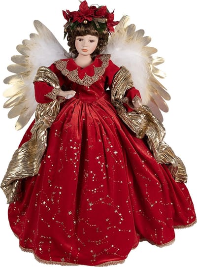 Clayre & Eef Kerstdecoratie Beeld Engel 65 cm Rood Kunststof