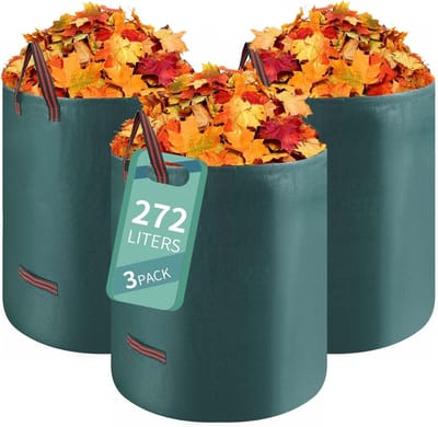 Famanu – Grote tuinafvalzakken set van 3 - extra sterke tuinzakken van 272 liter met handgrepen - zelfstaand en opvouwbaar - geschikt voor bladeren - gras en groenafval - belastbaar tot 50 kg