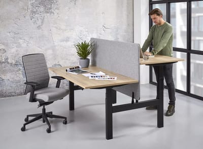Duo bench elektrisch zit/sta Basic breed 120CM bladkleur Robson Eiken framekleur Aluminium (RAL9006)
