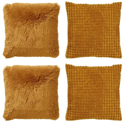 Dutch Decor - KUSSENSET - 4-delig - Cosy Favourites - 45x45 cm - inclusief binnenkussens - geel - Met Ritssluiting – Decoratie Kussens - Comfortabele kussentjes voor op de Bank