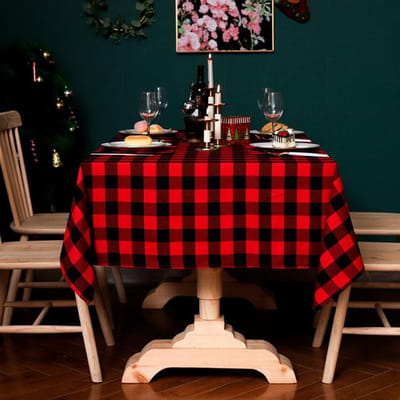 Kerstdecoratie Rood & Zwart Geruit Tafelkleed Eettafelhoes Voor Feest Halloween Eettafelkleed Hotel Kerstdecoratie 1 Pillowcase 45x45cm rood zwarte kleur