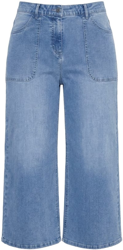 Ulla Popken - Dames - Jeans-culotte Mary wijde pijpen comfortabele tailleband - Licht blauw denim - Maat 44