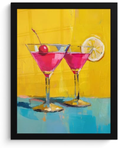Poster in lijst - Fotolijst 30x40 cm - Posters - Glazen - Cocktail - Citroen - Kers - Posterlijst zwart - Decoratie - Wanddecoratie woonkamer - Muurdecoratie slaapkamer