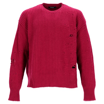 Dsquared2 trui met ronde hals en verwassen look in rode wol