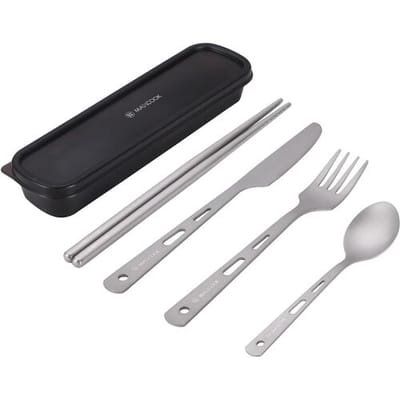 Maxcook set van 5 stuks zuiver titanium draagbaar tafelgerei (mes, vork, lepel en eetstokjes) MCCU7399