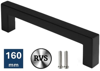MSQDESIGN Zwarte RVS Handgrepen 160mm - Handgreep zwart - Handgrepen keukenkastjes - Keukengrepen zwart - Kastgrepen - Meubelgrepen - Handgrepen deurtjes kast - Handgreep keuken - Deurgreepjes - ladegreep - Meubelgreep - Deurgreep zwart