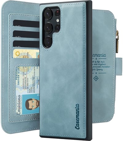 CaseMania Bookcase hoesje geschikt voor Samsung Galaxy S24 Ultra - Effen Aqua - Kunstleer - Portemonnee met 14 Vakjes voor Pasjes en Ritsvak