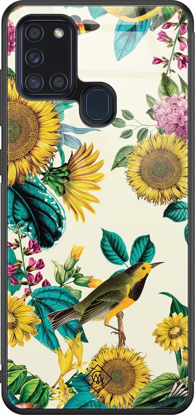 Casimoda® hoesje - Geschikt voor Samsung Galaxy A21s - Zonnebloemen / Bloemen - Luxe Hard Case Zwart - Backcover telefoonhoesje - Multi