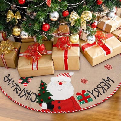 Sisal Kerstboomrok van 42 Inch met Santa en Sneeuwdoos - Perfect voor Kerst, Feestdagen en Nieuwjaar Decoratie