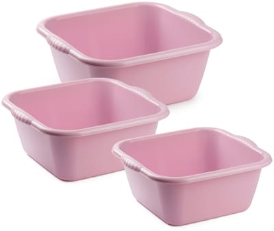 Plasticforte 3x huishoud teilen set - afwasbak - kunststof - 10-15-20 liter - roze - schoonmaken