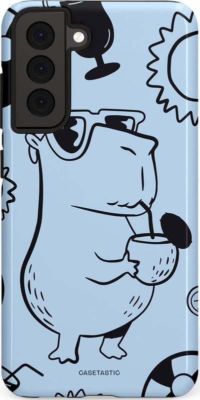 Casetastic Hoesje Geschikt voor Samsung S21 FE - Stijlvolle Beschermende Duo-layer Case - Capibara cocktail