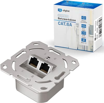Netwerkcontactdoos RJ45 - LAN aansluiting - Netwerkverbinding maken - Dubbele poort afgeschermd - 50mm x 50mm - Zilver