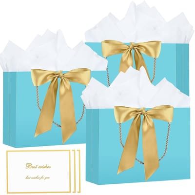 Dailygoods- Cadeauzakjes met handvatten - 3 pakjes middelgrote papieren zakjes - Inclusief 6 vloeipapier - 3 wenskaarten - Perfect voor verjaardag/bruiloft - Afmetingen 28x20x10 cm - Cadeauverpakking