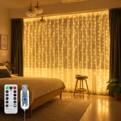 BOTC LED Lichtgordijn Sfeerverlichting met Afstandsbediening - 3 meter - 300 LED lichten - Kerstverlichting voor buiten & binnen - LED Kerstverlichting Lichtgordijn - Warm wit
