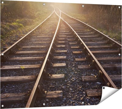 Gards Tuinposter Twee Kruisende Rails Spoorwegen - 120x90 cm - Tuindoek - Tuindecoratie - Wanddecoratie buiten - Tuinschilderij