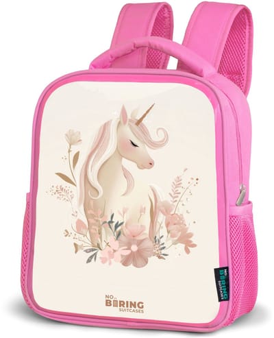 NoBoringSuitcases.com® - Rugzak roze - Schooltas meisjes - Eenhoorn tussen bloemen in roze pastel kleuren - Kinder rugtas meisje - Boekentas kind - Kinderrugzak voor school - Schoolrugzak