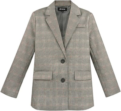 Verfijnd Polyestervezel Vrouwen Blazer met Klassieke Ruitprint - Beige - Maat S
