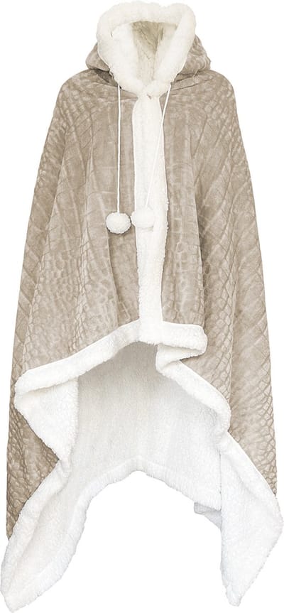 LINNICK Flanel Fleece Hoodie Met Capuchon Croco - Zand - 130x180cm - Fleece Plaid - Fleece Deken - Hoodie Deken - Hoodie Dames - Hoodie Heren - Fleece Deken met Capuchon