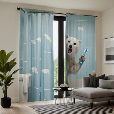 2 pièces Rideau décoratif ours polaire HD avec pompon Rideau imprimé numériquement Bleu Décoration de maison style Décoration salon W52H63inchW132H160cm white