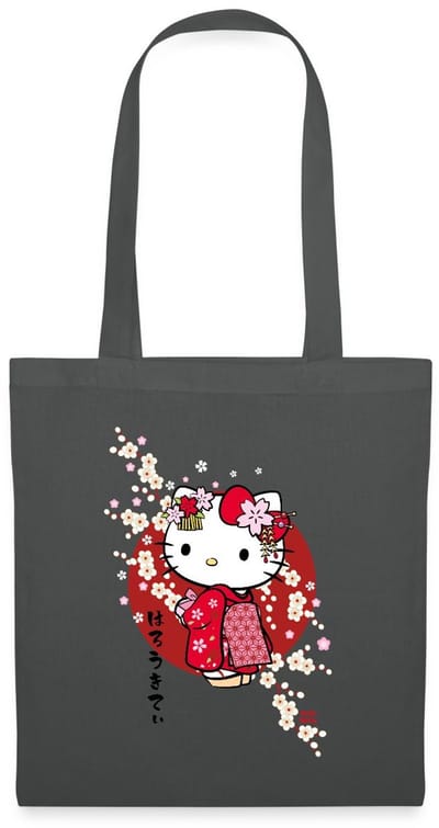 Hello Kitty In Een Rode Kimono En Kersenbloesems Tas Van Stof Schoudertas
