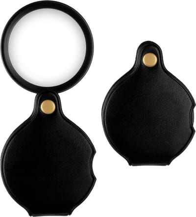 Dailygoods - 2 Stuks Inklapbaar Zakvergrootglas met 10-voudige Vergroting en Leren Beschermhoes
