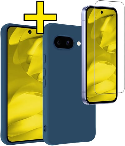 Hoesje - Met Screenprotector - Geschikt voor Google Pixel 9a - Sterk & Shockproof - Back Cover - Siliconen Case - Telefoon Hoes - Telefoonhoesjes - Donkerblauw