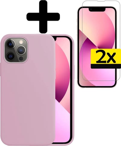 Hoesje - Met 2x Screenprotector - Geschikt voor Apple iPhone 13 Pro - Sterk & Shockproof - Back Cover - Siliconen Case - Telefoon Hoes - Telefoonhoesjes - Lila