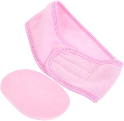 Gezichtsreiniging Set - Haarband en Spons - Huidverzorging Thuis - Zachte Stof en Spons - 5 Sets - Roze