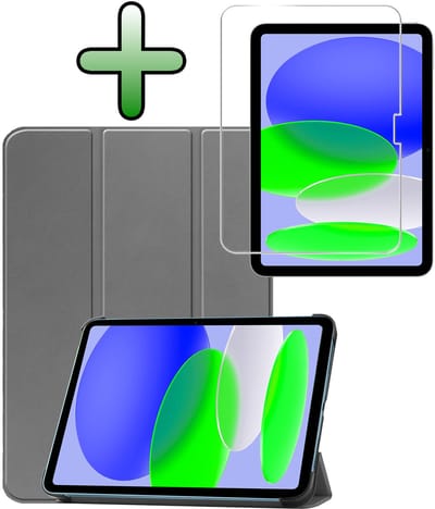 Hoesje Geschikt voor Apple iPad A16/A18 (2025/2026) - 11 inch (11e & 12e generatie) - Met Screenprotector - Trifold Bookcase - Hard Cover - Hardcover Book Case - Tablet Hoes - Grijs