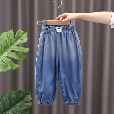 Vêtements pour enfants Jeans pour garçons et filles Pantalons décontractés de printemps et d'automne Pantalons à poches imprimés 130 gray