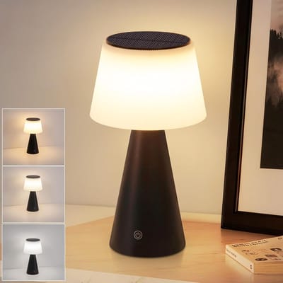 Glitzerlife - Tafellamp Tafellampen Draadloze tafellamp op zonne-energie - Accu LED tafellamp touch dimbaar - USB-C oplaadbaar IP44 waterdicht - ABS modern design - Ø24cm - Zwart