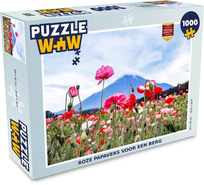 Puzzel Roze papavers voor een berg - Legpuzzel - Puzzel 1000 stukjes volwassenen