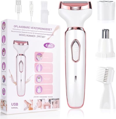 Aura® Wenkbrauw Trimmer – Ontharingsapparaat 4-in-1 – Ladyshave Waterbestendig – Wit/Roze - 20cm x 14cm x 4cm