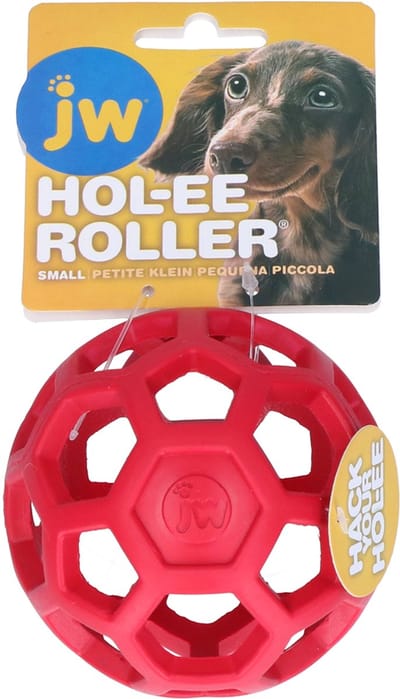 JW HOL-EE ROLLER – Hondenspeeltje - Hondenspeelgoed - Hondenbal - S - Ø 9 cm - Natuurrubber - Rood