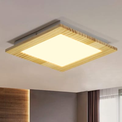 NETTLIFE Plafondlamp LED – Hout – vierkant - 4-lichts – 3000K Warm wit Licht - 17W - Moderne Plafondverlichting – 30cm - voor Woonkamer | Slaapkamer | Keuken