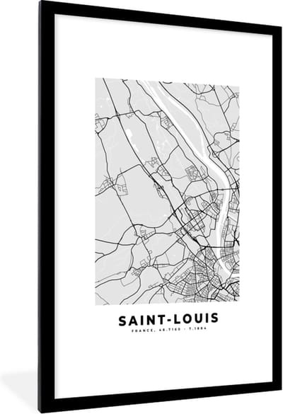 Fotolijst incl. Poster - Plattegrond - Kaart - Stadskaart - Frankrijk - Saint-Louis - 80x120 cm - Posterlijst