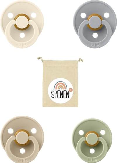 Bibs fopspeen 0-6 maanden Set 4 stuks Cloud,Vanilla,Sage en ivory Maat 1