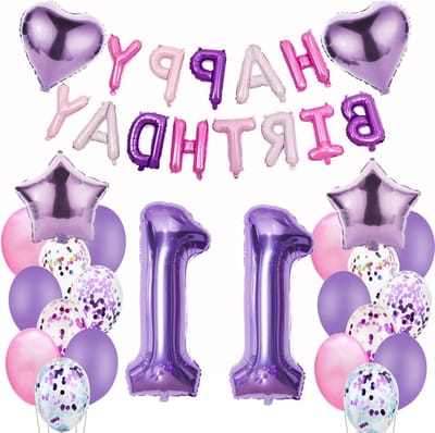 Verjaardagsdecoratie - Meisjes Paarse Folieballon 11e Verjaardag - Happy Birthday - Ballonnen - 11 Jaar